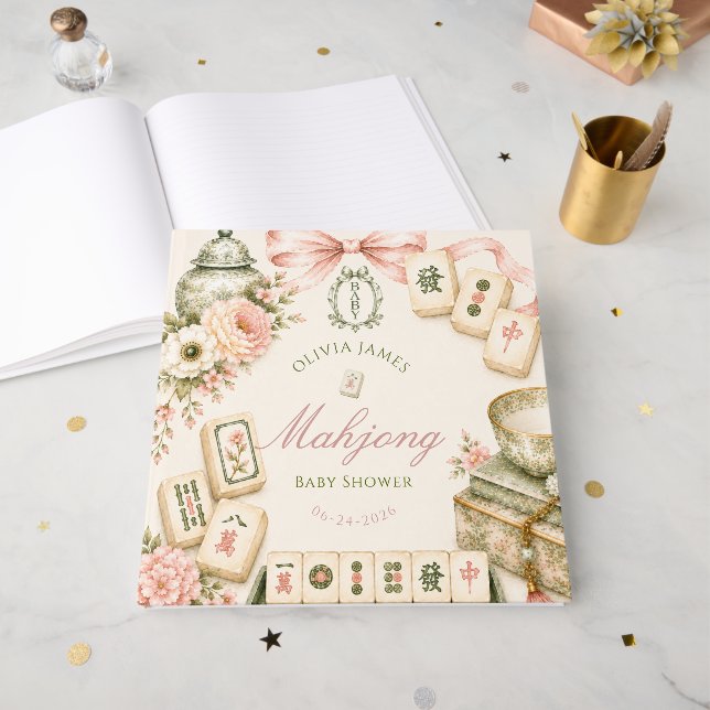 Libro De Visitas fiesta de bebé Mahjong (Anverso Abierto)