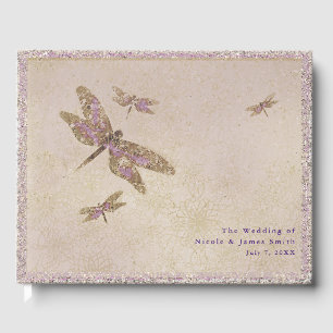 Libro De Visitas Fiesta de Boda de Dragonfly de Morado y Oro