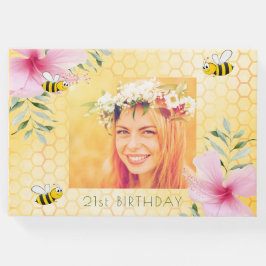 Libro De Visitas fiesta de cumpleaños 21 foto abeja de panal rosa