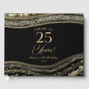 Libro De Visitas Fiesta de cumpleaños 25 elegante ágata negra dorad