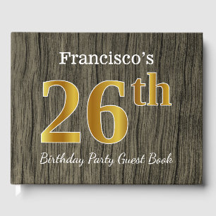 Libro De Visitas Fiesta de cumpleaños 26 de Faux Gold Rustic; nombr
