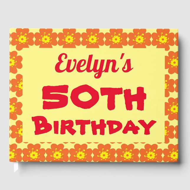 Libro De Visitas Fiesta de cumpleaños 50 de la flor naranja (Anverso)