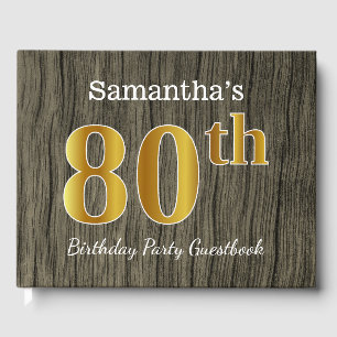 Libro De Visitas Fiesta de cumpleaños 80 de Rustic, Faux Gold; nomb