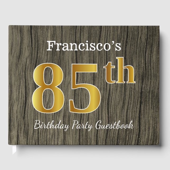 Libro De Visitas Fiesta de cumpleaños 85 de Rustic, Faux Gold; nomb (Anverso)