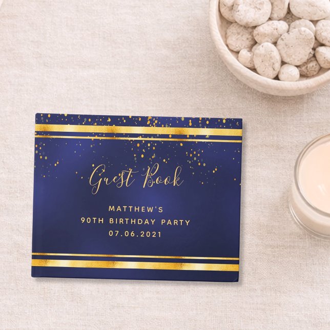 Libro De Visitas Fiesta de cumpleaños 90 oscuro azul confeti dorado (Subido por el creador)