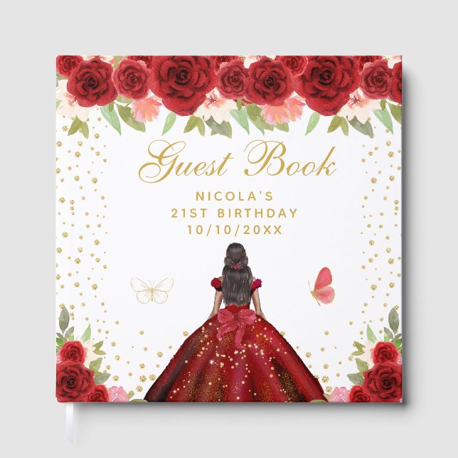 Libro De Visitas Fiesta de Cumpleaños de Princesa de Piel Oscura co (Anverso)