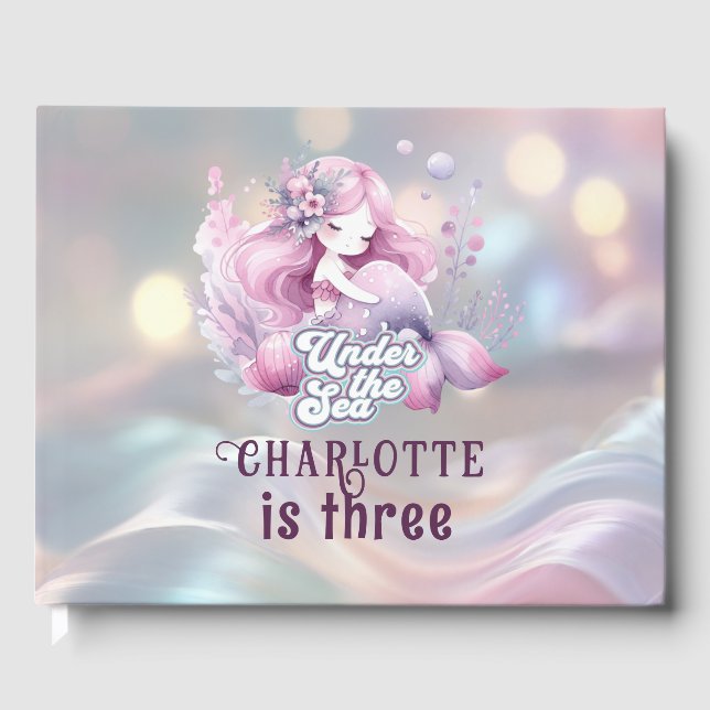 Libro De Visitas Fiesta de cumpleaños de sirena mágica para niños (Anverso)