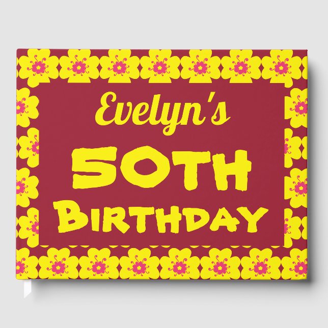 Libro De Visitas Fiesta de cumpleaños número 50 de la flor amarilla (Anverso)