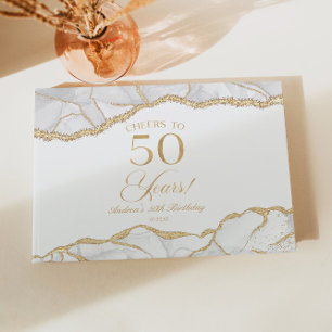 Libro De Visitas Fiesta de cumpleaños número 50 elegante en blanco
