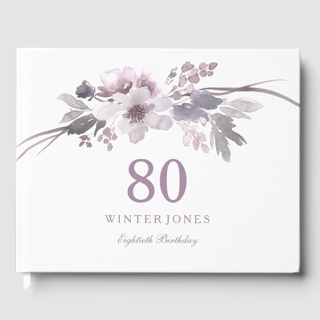 Libro De Visitas Fiesta de cumpleaños número 80 floral de invierno  (Anverso)