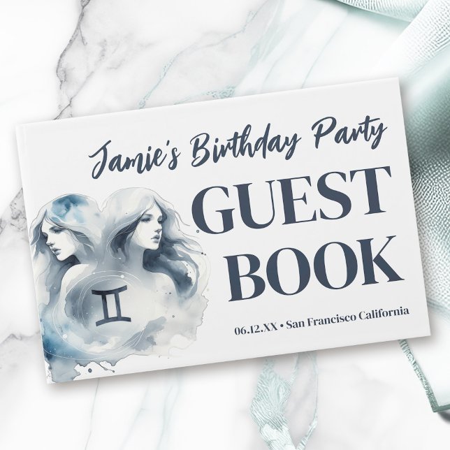 Libro De Visitas Fiesta de cumpleaños temática de Gemini Zodiac (Check Our Complete Collection of Gemini Zodiac Products. From Invites, to Party Decor, & Gifts!)