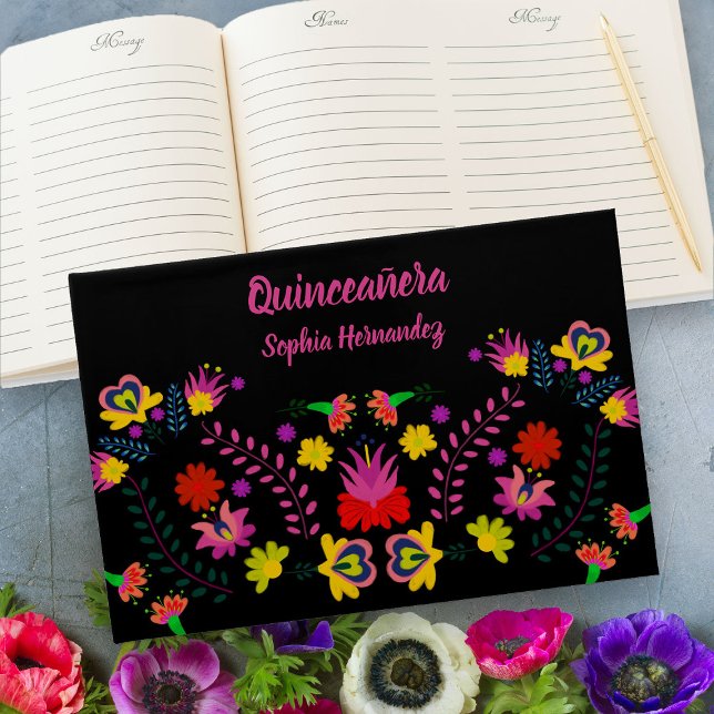 Libro De Visitas Fiesta de Fiesta Mexicana Floral Quinceanera Black (Quinceanera Guest Book from my Mexican Fiesta Party Quinceanera Collection 
)