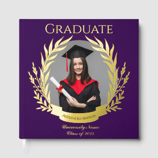 Libro De Visitas Fiesta de Graduación con Foto Elegante Morado y Do