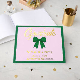 Libro De Visitas Fiesta de Graduación con Lazo de Cuadros Verde