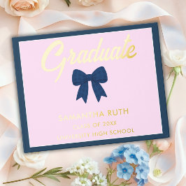 Libro De Visitas Fiesta de Graduación con Lazo de Gingham Azul Mari