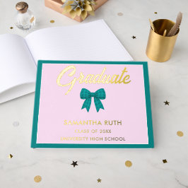 Libro De Visitas Fiesta de Graduación con Lazo de Gingham Verde