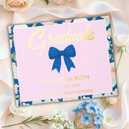 Libro De Visitas Fiesta de Graduación con Moño de Gingham Azul de F