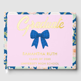 Libro De Visitas Fiesta de Graduación con Moño de Gingham Azul de F
