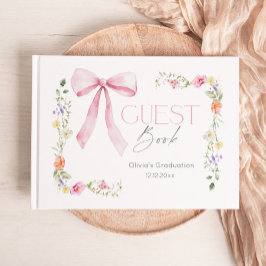 Libro De Visitas Fiesta de graduación lazo rosa Wildflower