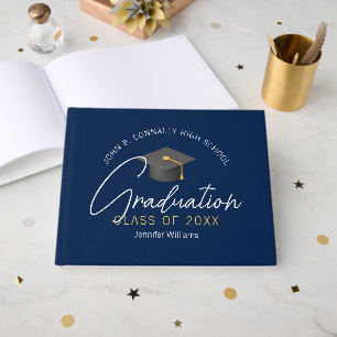 Libro De Visitas Fiesta de Graduación Personalizada Azul Marino Mod