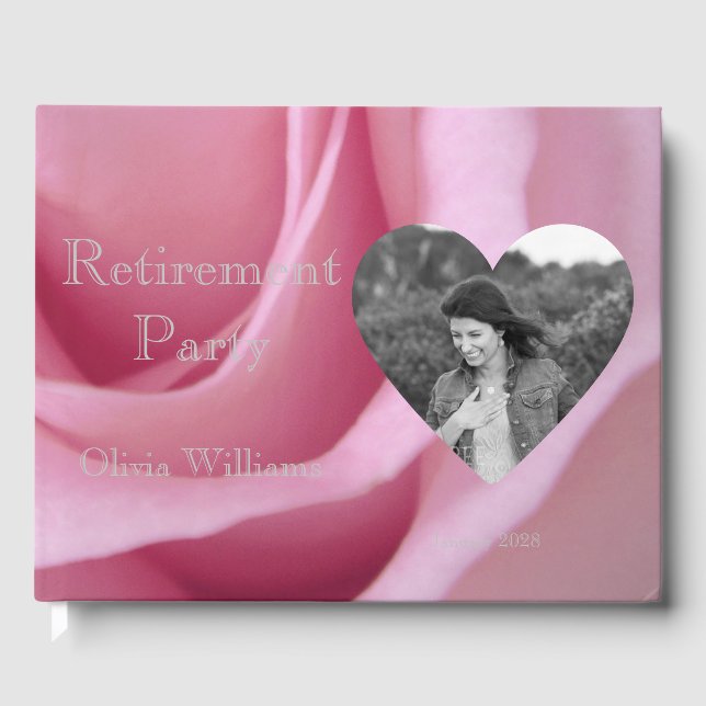 Libro De Visitas Fiesta de Jubilación Añadir Foto Floral Rosa Rosa  (Anverso)