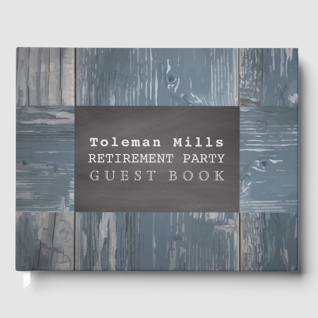 Libro De Visitas Fiesta de Jubilación | Chalkboard Rustic Wood (Anverso)