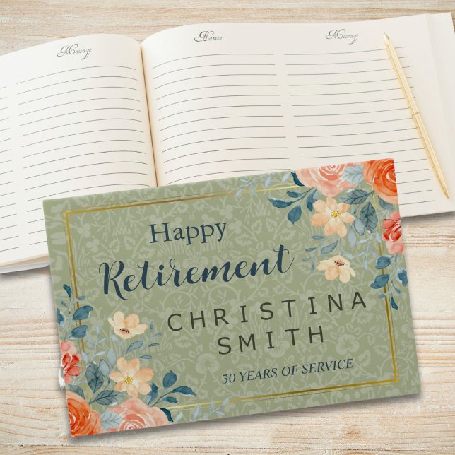 Libro De Visitas Fiesta de Jubilación Rústico Elegante de Acuarela  (Rustic Elegant Floral Watercolor Retirement Party Guest Book)
