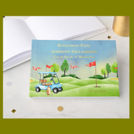 Libro De Visitas Fiesta de Jubilación Tema del golf Relieve metaliz