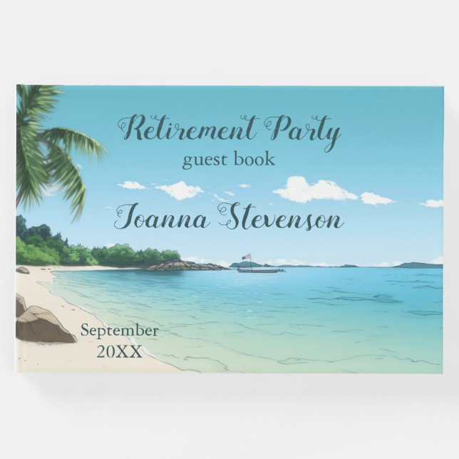 Libro De Visitas Fiesta de Jubilación Tropical Beach Palm Trees (Anverso)