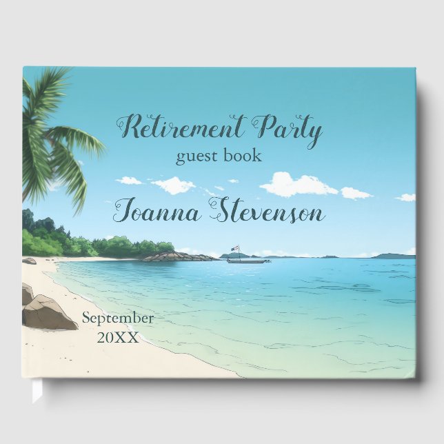 Libro De Visitas Fiesta de Jubilación Tropical Beach Palm Trees (Anverso)
