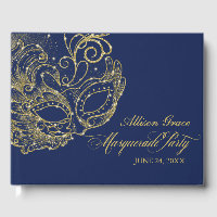 Fiesta de Quinceañera con Máscaras Dorado Azul