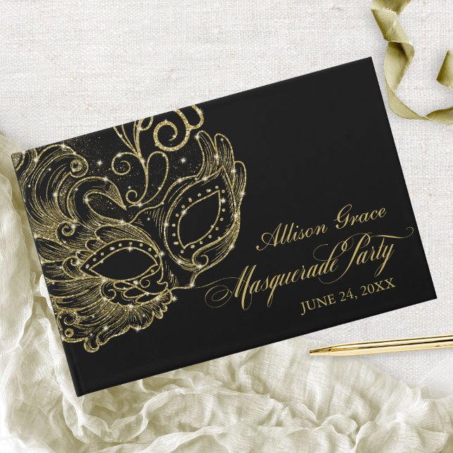 Libro De Visitas Fiesta de Quinceañera con Máscaras Dorado Negro (Subido por el creador)