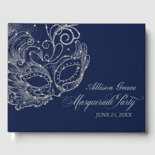 Libro De Visitas Fiesta de Quinceañera con Máscaras Plata Azul Libr
