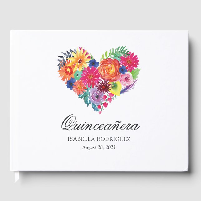 Libro De Visitas Fiesta de Quinceañera Floral Acuarela (Anverso)