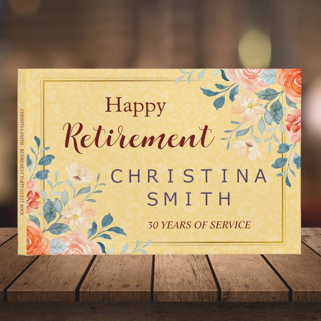 Libro De Visitas Fiesta de retiro de acuarela floral clásico elegan (Classic Elegant Floral Watercolor Retirement Party Guest Book)