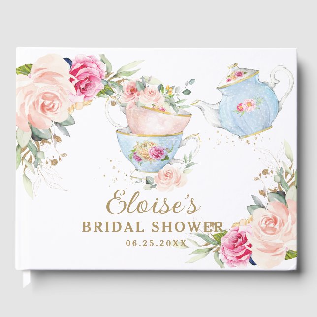 Libro De Visitas Fiesta de té con floral rosa Rubor (Anverso)