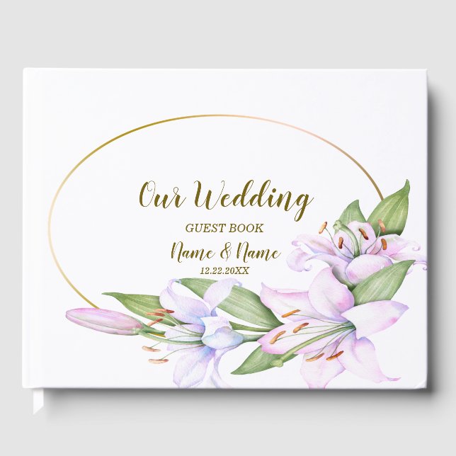 Libro De Visitas Fiesta Lily Rosa Flores Marco Dorado Hermoso (Anverso)