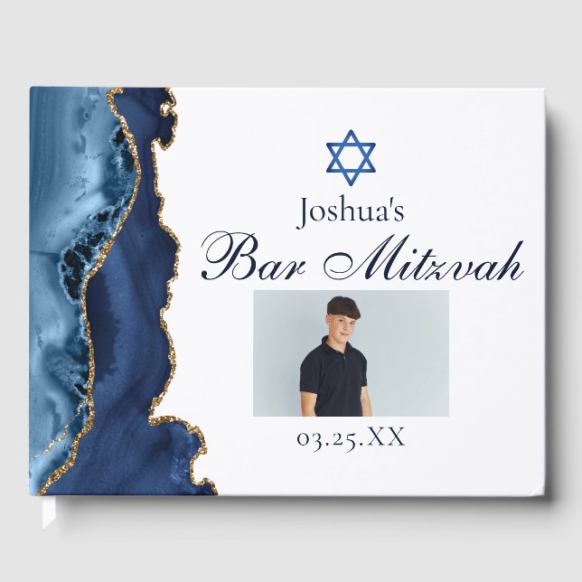 Libro De Visitas Fiesta Mitzvah, bar de la Marina Blue Gold Agate (Anverso)