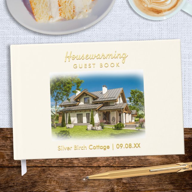 Libro De Visitas Fiesta que mejora el hogar Visitantes de bienvenid (A keepsake guest book for your housewarming, to customize with a photo, date, house name and address)