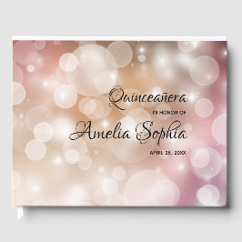 Libro De Visitas Fiesta Quinceanera de Rubor Pink Rose Gold Bokeh