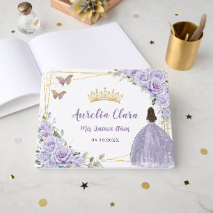 Libro De Visitas Fiesta Quinceañera Floral Lila Dulce 15 16