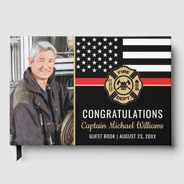 Libro De Visitas Fireman Photo Red Line Flag Firefighter Retirement (Anverso)