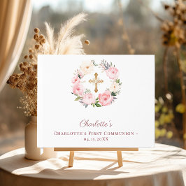 Libro De Visitas First Communion floral wreath pink girl
