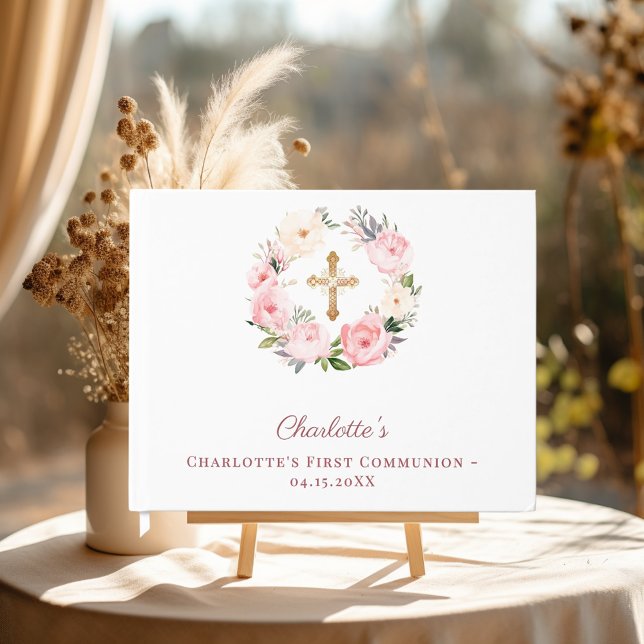 Libro De Visitas First Communion floral wreath pink girl (Subido por el creador)