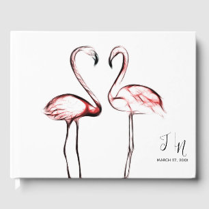 Libro De Visitas Flamencos Rosas Melocotón Boda Elegante