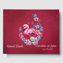 Flamingo elegante con flores tropicales.
