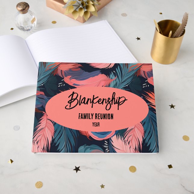 Libro De Visitas Flamingo Feathers Fiesta de Reunión Familiar Essen (Anverso Abierto)