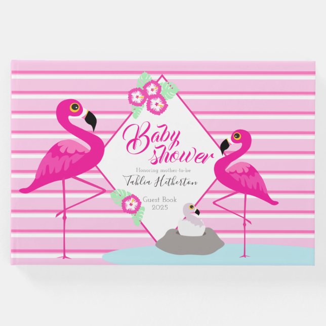 Libro De Visitas Flamingo gráfico rosa caliente ducha invitado (Anverso)