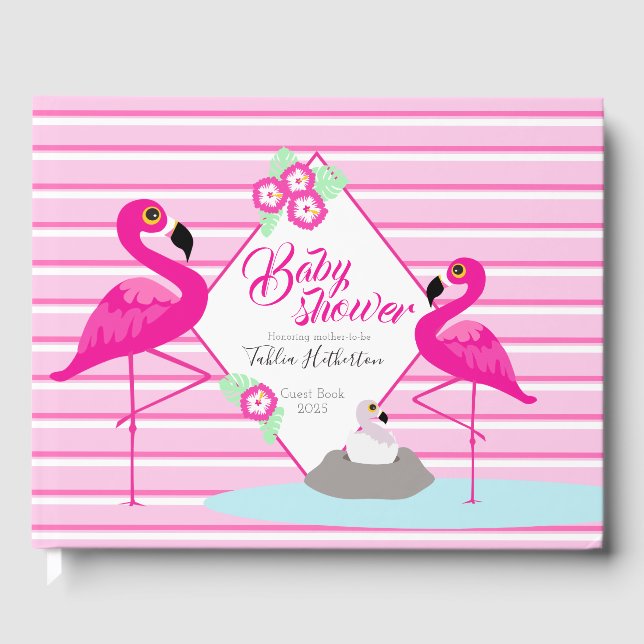 Libro De Visitas Flamingo gráfico rosa caliente ducha invitado (Anverso)