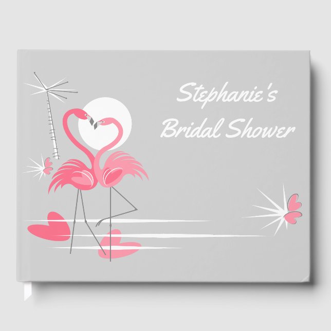 Libro De Visitas Flamingo Love Side Bridal ducha de invitado (Anverso)